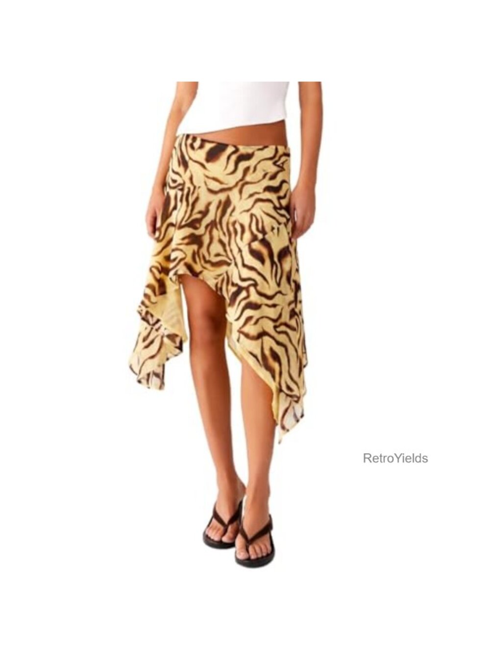 Mesh Ruffle Asymmetrical Midi Skirt Flowy Vacation Outfit